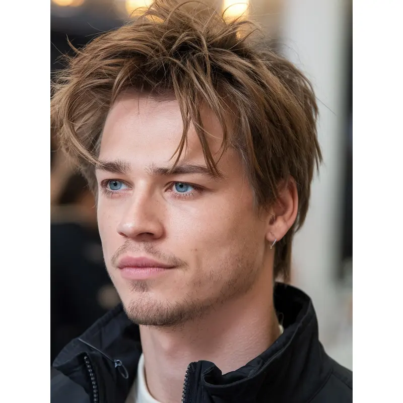 Mens Real Hair Wig Blonde Straight Short Monofilament Wigs