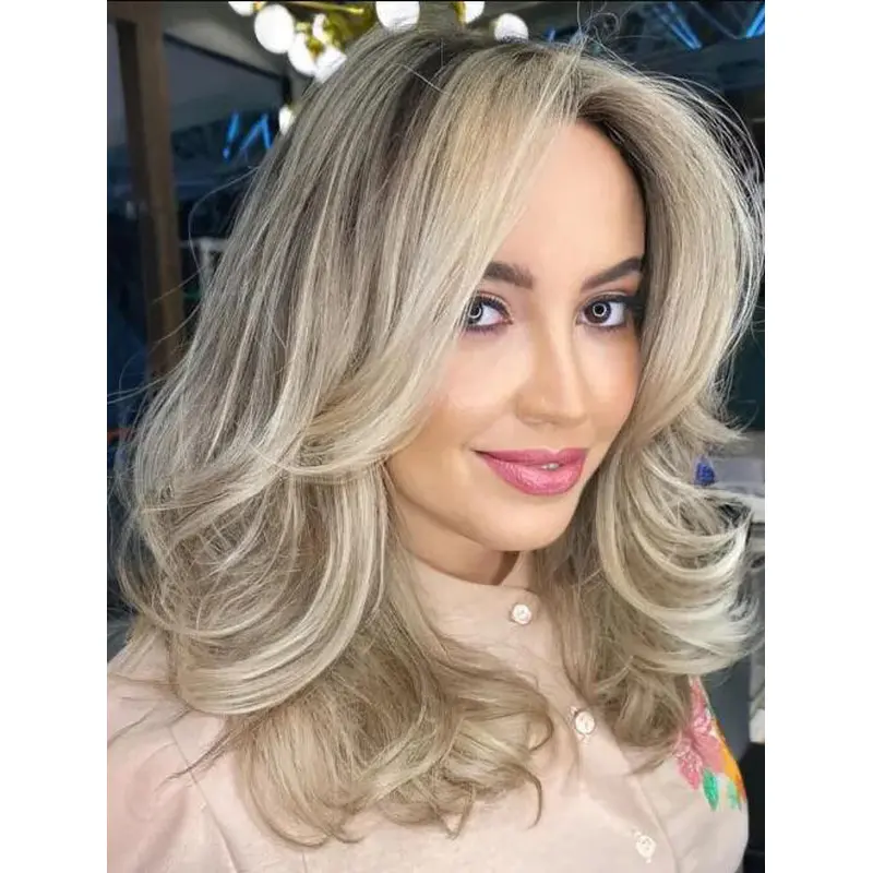 Party Wig Layered Synthetic Lace Front Long Blonde Swoopy Waves Wigs