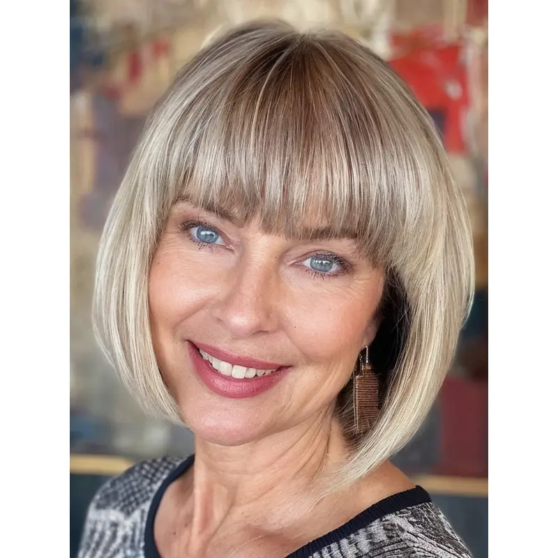 Short Blonde Wig With Bangs 10" Lace Front Wigs