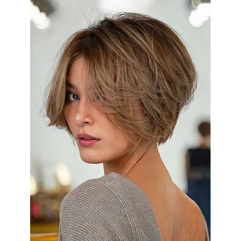 Short Hair Wigs Straight 8" Monofilament Blonde Layered Wigs