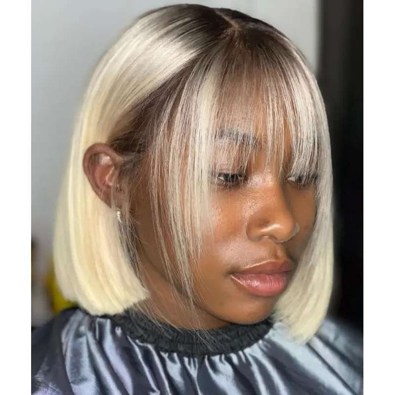 Synthetic Wigs African American Chin Length Bobs Monofilament Wigs