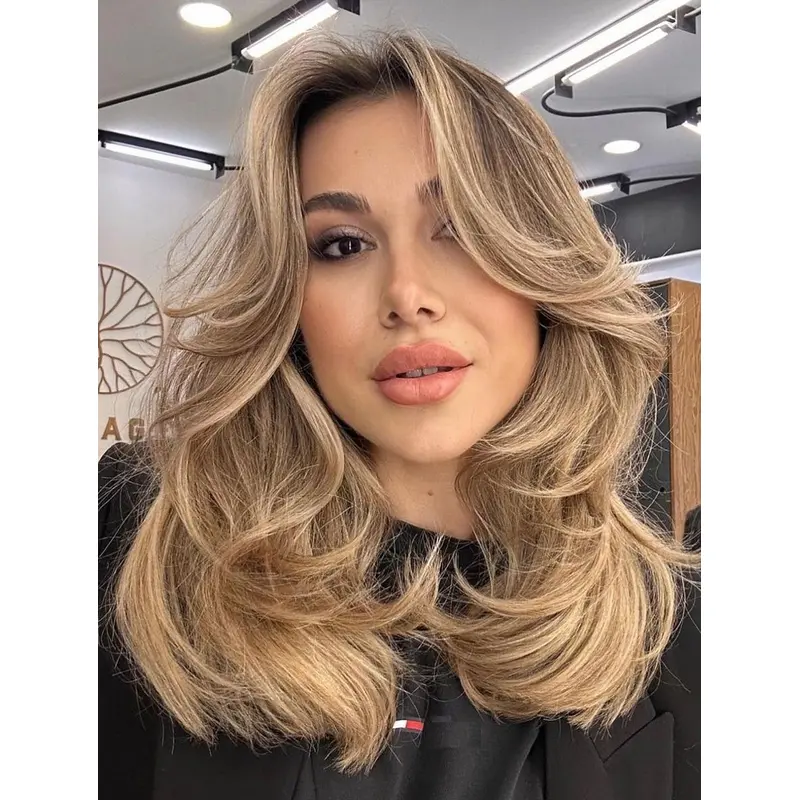Wigs For Women Shoulder Length Synthetic Wigs Wavy Lace Front Wigs