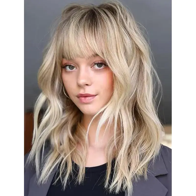 Wigs Human Hair Long Wigs Wavy Wigs With Bangs Wig Beautiful Blonde Wigs