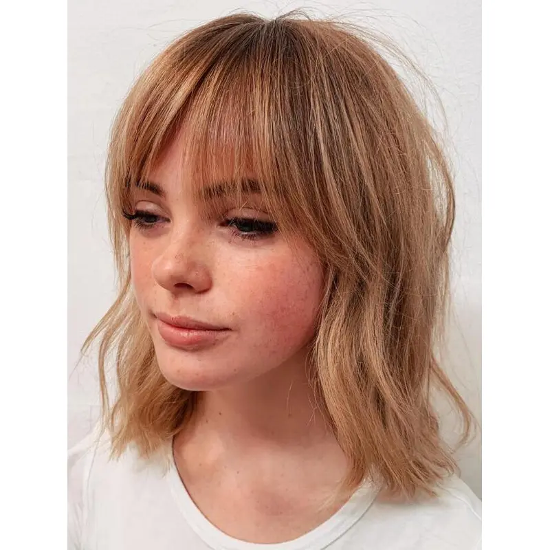 Heat Resistant Wigs Wavy Lace Front Blonde Synthetic With Bangs Textured Lob Wigs