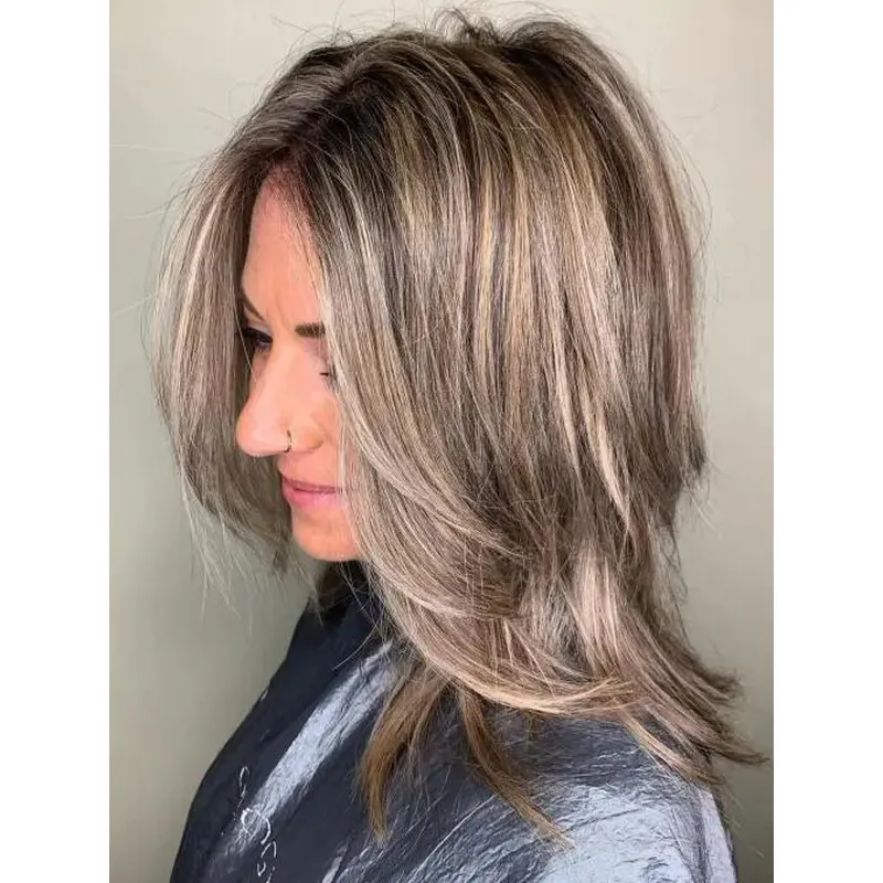 Lace Hair Wigs Straight Lace Front Shoulder Length Layered Gorgeous Lowlights Wigs