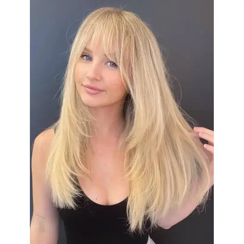 Long Straight Wig Blonde Human Hair Wigs Lace Front Long Layered Wigs