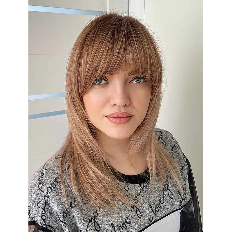 Medium Length Wigs With Bangs Synthetic Wigs Lace Straight Wigs