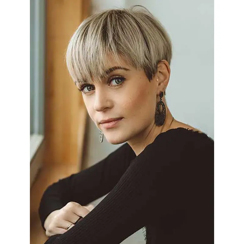 Natural Looking Short Wigs Cropped Straight Wigs Synthetic Wigs