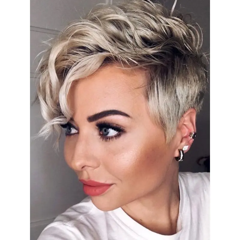 Short Blonde Human Hair Wigs Monofilament Boycuts 4" Wigs
