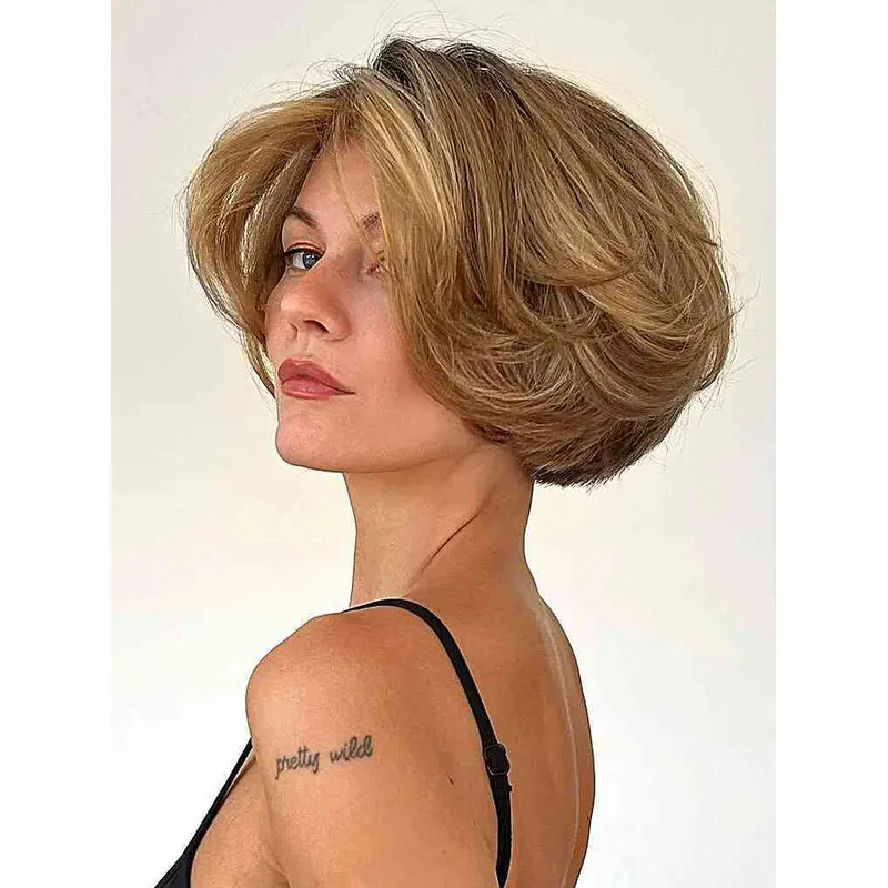 Short Hair Wigs Wavy 8" Monofilament Blonde Bobs Wigs