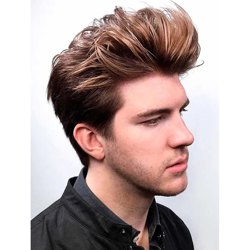 Short Straight Monofilament Blonde Synthetic Quiff Layered Men Wigs