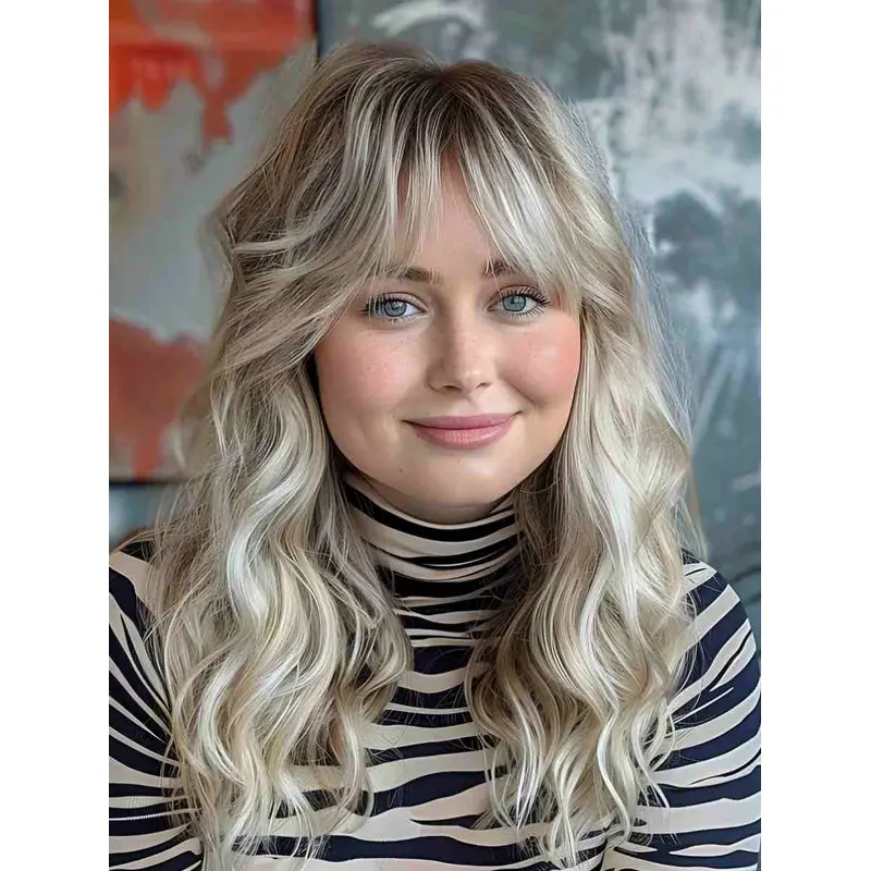 With Bangs 16" Long Real Human Hair Wigs