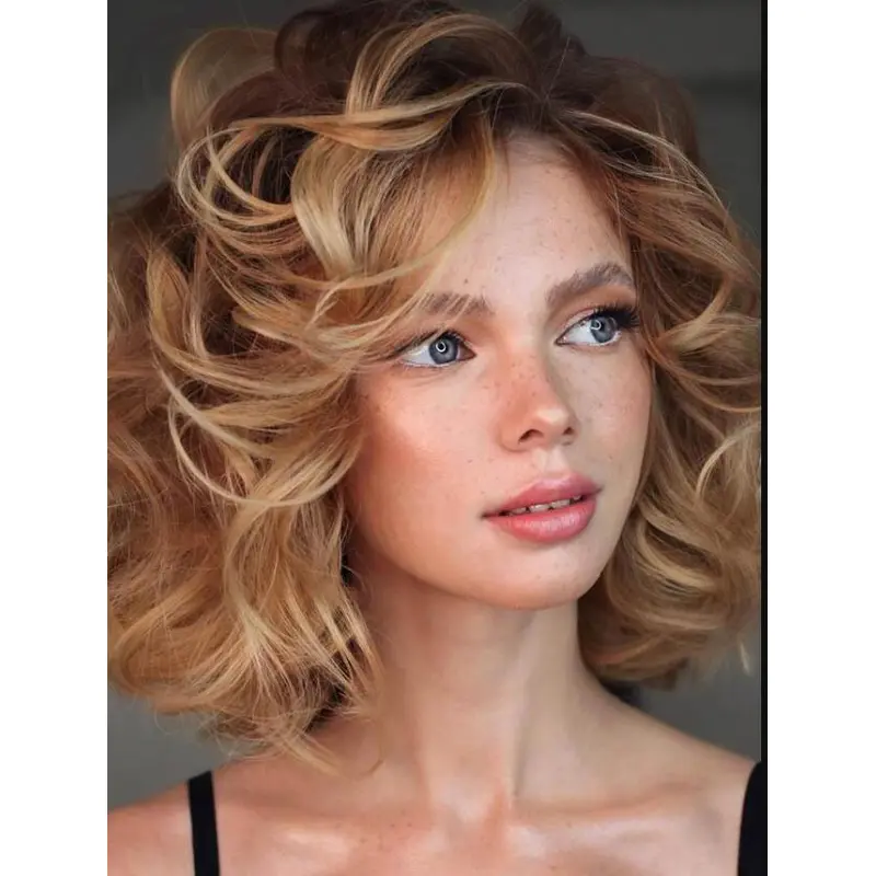 Blonde Curly Wig Lace Front Sassy Wigs Synthetic Shoulder Length Bob Wigs