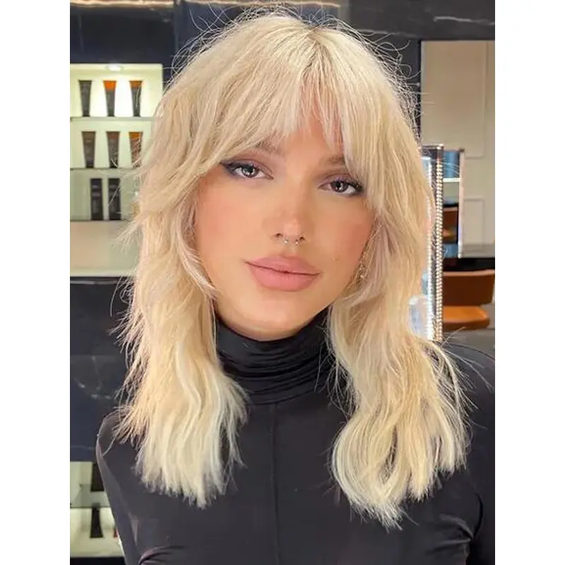 Blonde Wig Natural Human Hair Lace Front Wavy Layers Galore Wigs