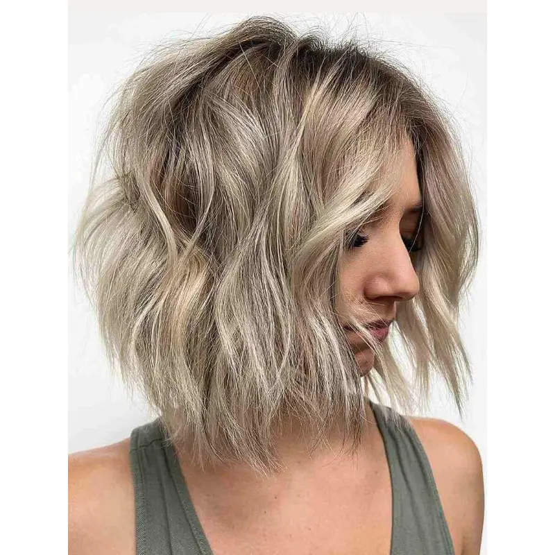 Blonde Wigs Wavy Lace Front Synthetic Without Bangs Lob Wigs