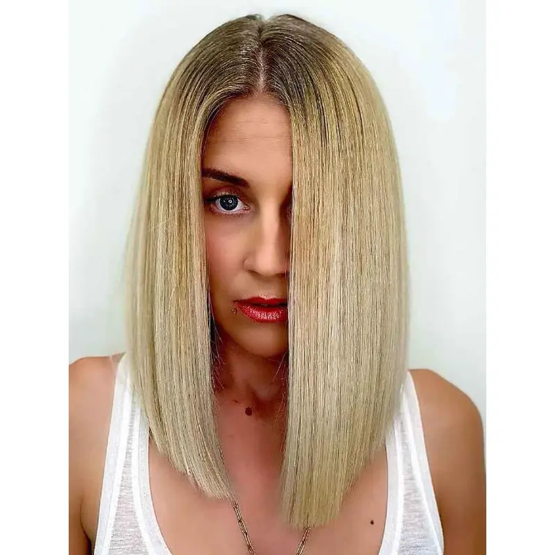Bob Wigs Without Bangs Straight Wigs Lace Front Shoulder Length Blonde Wigs