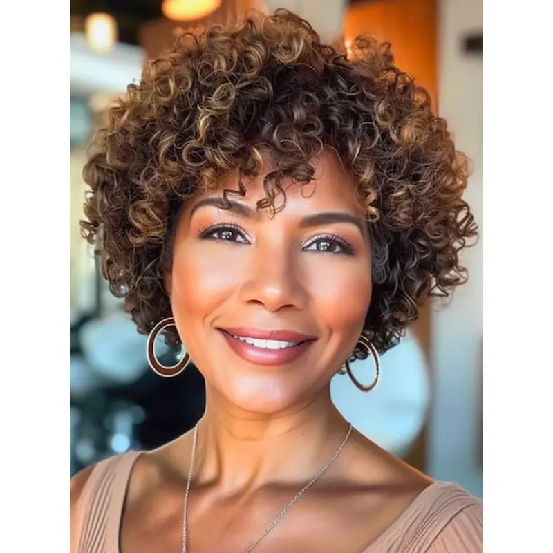 Cute Short Wigs For African American Synthetic Kinky With Bangs Wigs