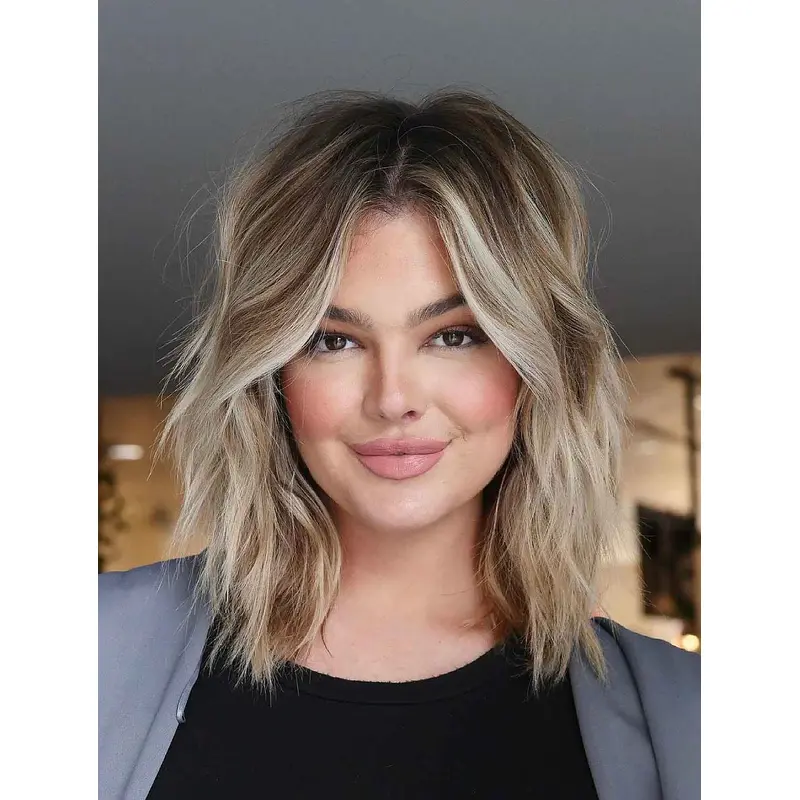 Lace Front Wigs Shoulder Length Wavy Wigs Layered Synthetic Wigs