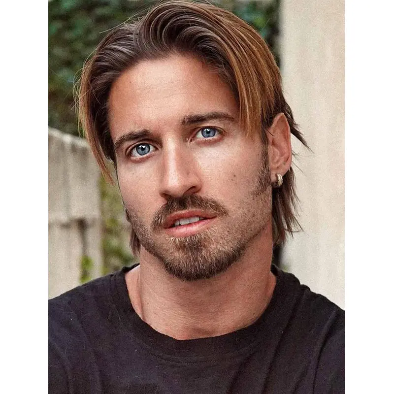 Monofilament Blonde Straight Synthetic Medium Parted Bowl Layers Men Wigs