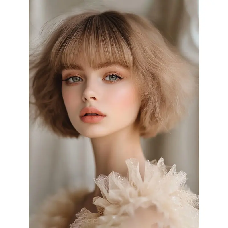 Short Blonde Wigs 8" Remy Human Hair Bobs Straight Monofilament Wigs