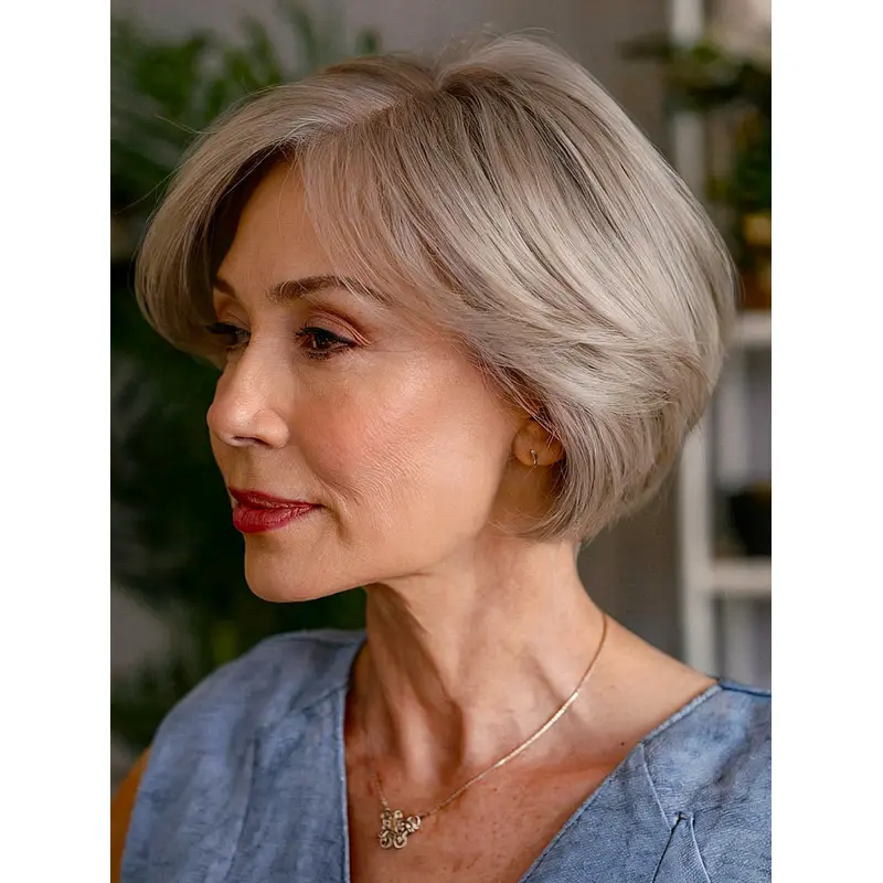 Short Bob Wigs For White Women Monofilament Layered 8" Straight Wigs