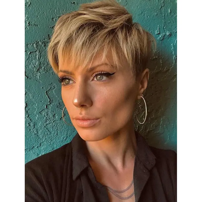 Short Hair Wigs Synthetic Blonde Wig Short Straight Wig Lace Front Pixie Wigs