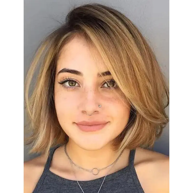 Wigs For Women Cheap Blonde Lace Front Bobs Wavy Swoopy Bangs Wigs