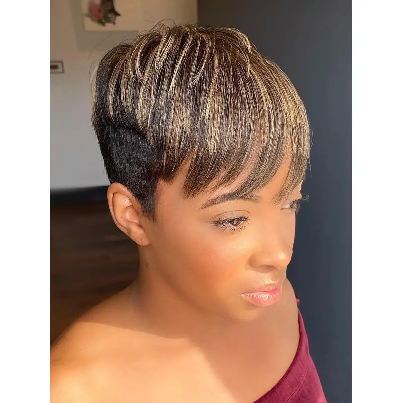 African American Short Human Hair Wigs 4" Monofilament Blonde Wigs