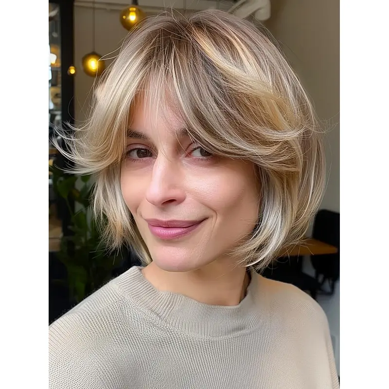 Blond Bob Wigs 10" Straight Remy Human Hair Layered Wigs