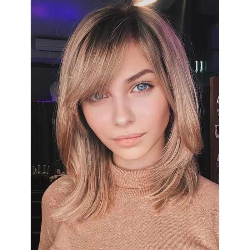 Bob Wigs Fashion With Bangs Synthetic Wigs Lace Front Blonde Wigs