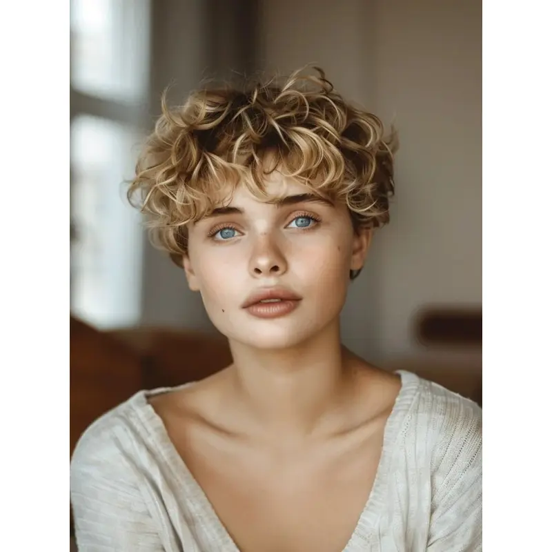 Curly Short Wigs Blonde Synthetic Boycuts 6" Lace Front Wigs
