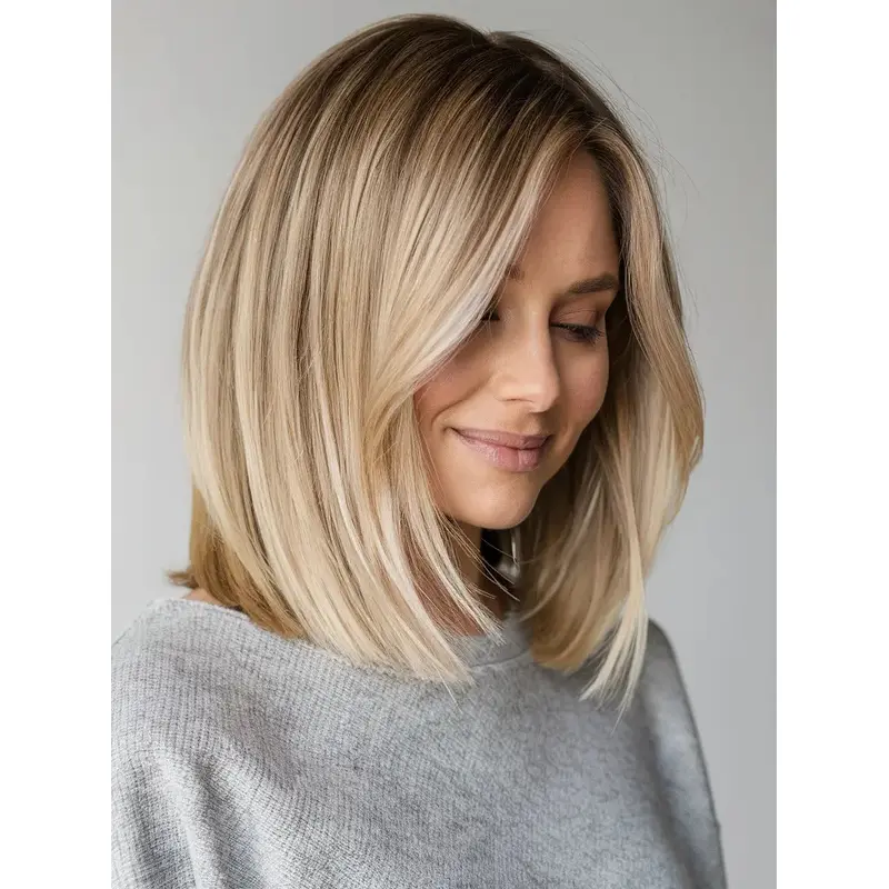 Human Hair Mid Length Wigs Lace Front 12" Straight Bobs Wigs