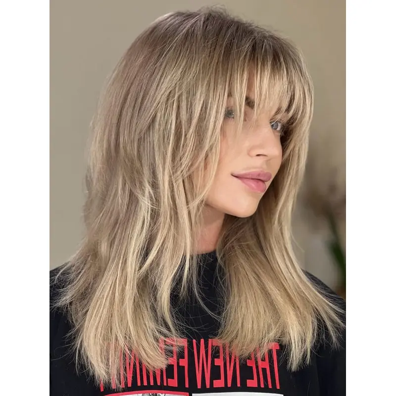 Lace Front Medium Length Blonde Wig 14" Shoulder Length Straight Wigs