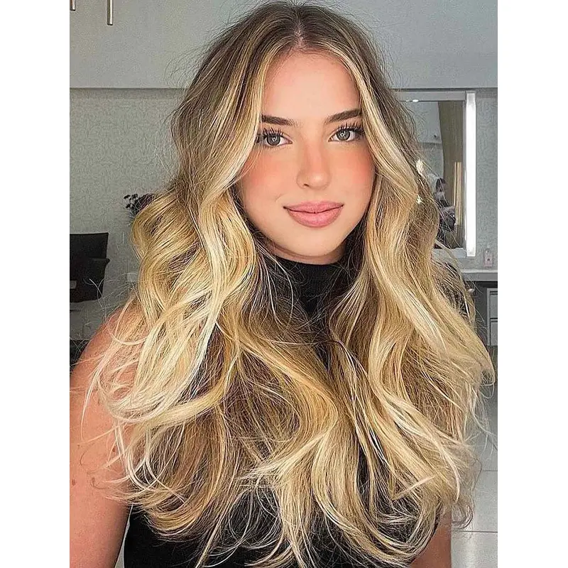 Long Blonde Wig Great Synthetic Without Bangs Wig Wavy Long Hair Wigs