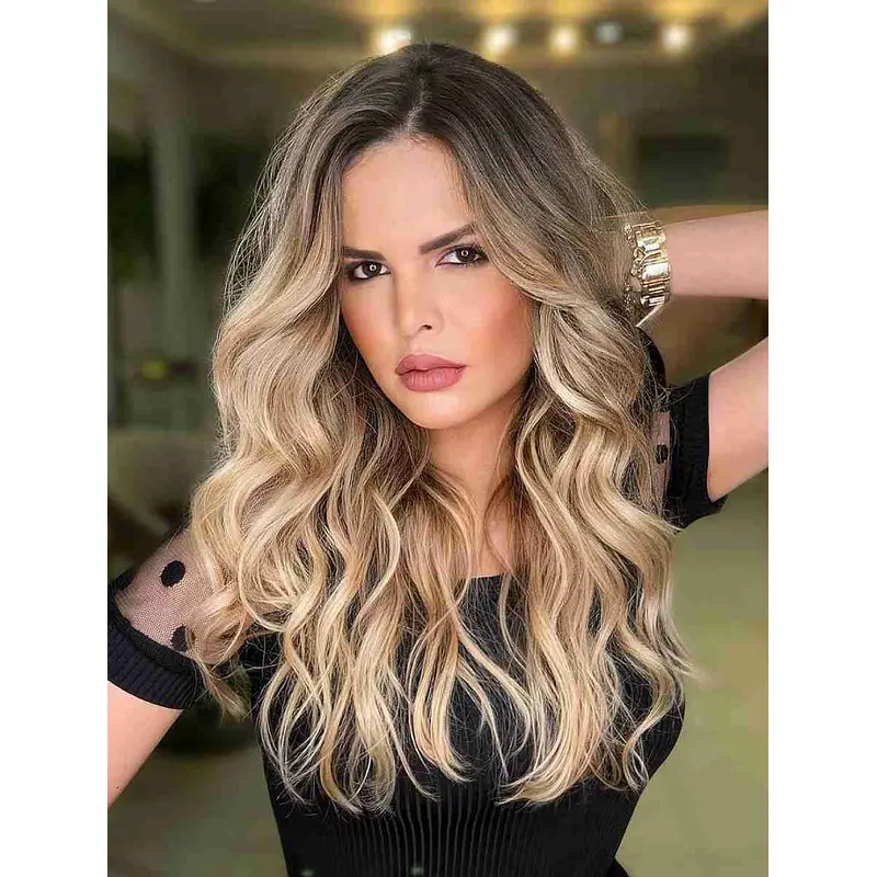 Long Blonde Wig Synthetic Without Bangs Wigs Stylish Wavy Long Hair Wigs