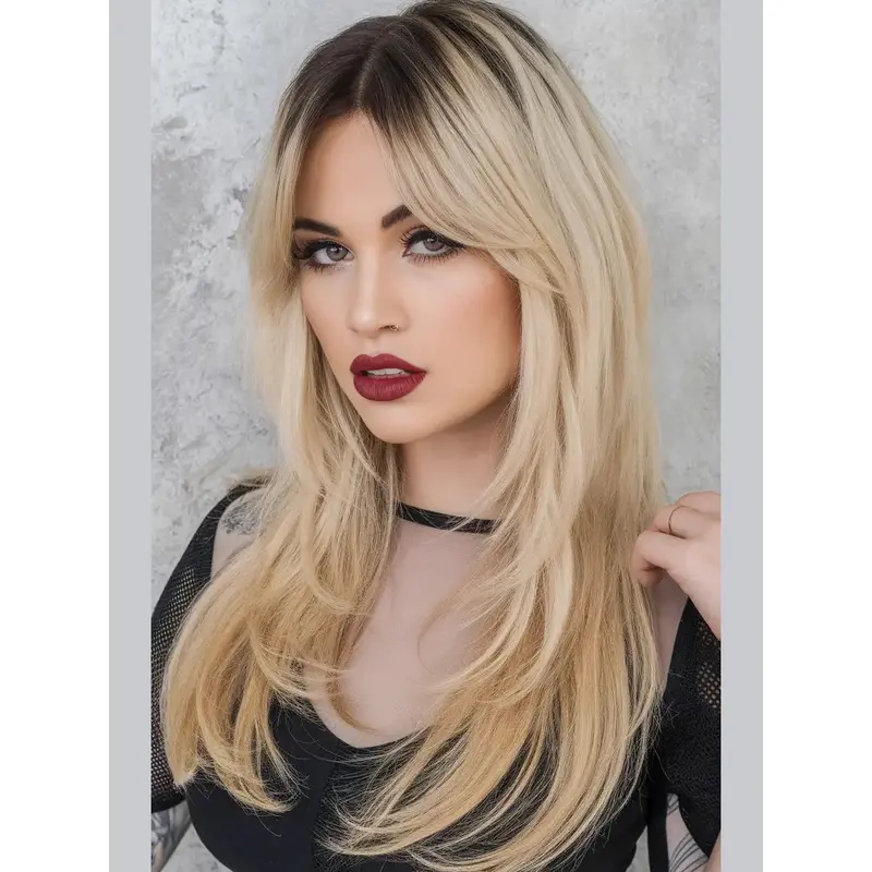 Long Straight Human Hair Wigs 20" Monofilament With Bangs Wigs