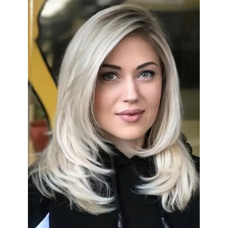 Wavy Wigs Lace Front Shoulder Length Blonde Synthetic Popular Feathered Layers Wigs
