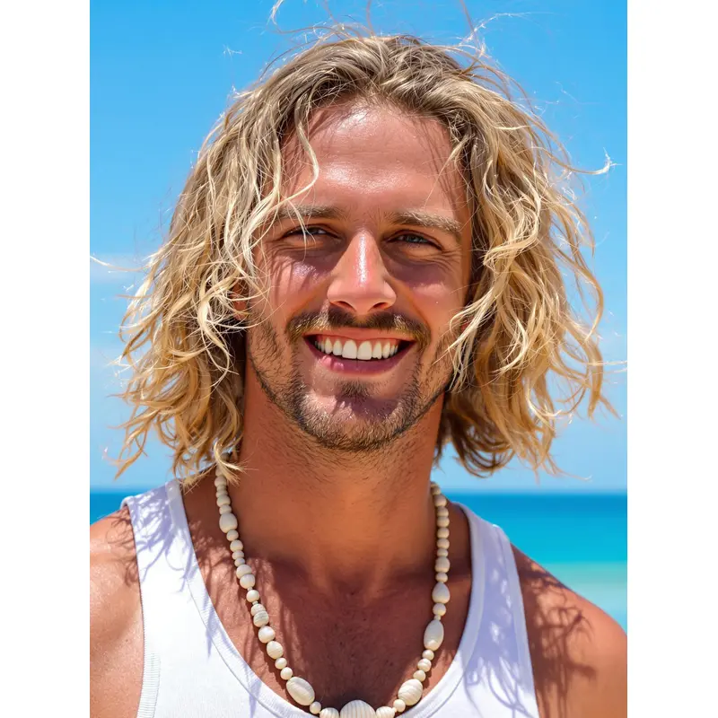 Wig Men Wavy Shoulder Length 12" Blonde Synthetic Wigs