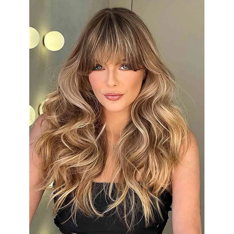 With Bangs 18" Human Hair Wig Long