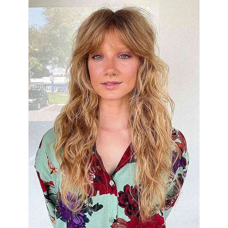 With Bangs 18" Long Blonde Human Hair Wigs