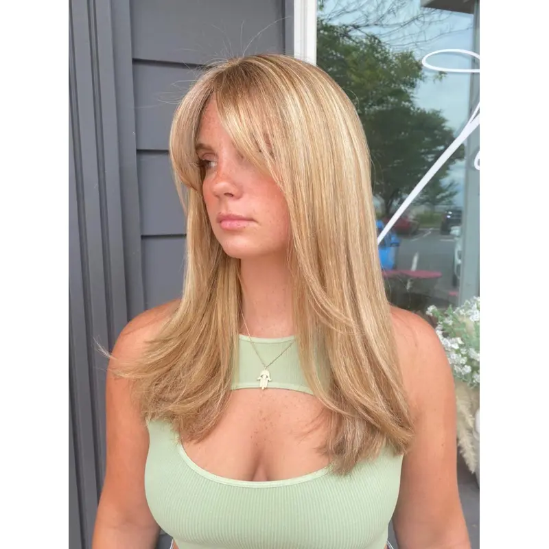 16" Monofilament With Bangs Long Human Hair Wigs