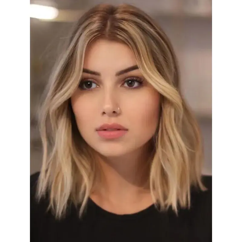 Blonde Bob Wig Wavy Lace Front Bobs Choppy Ends Wigs