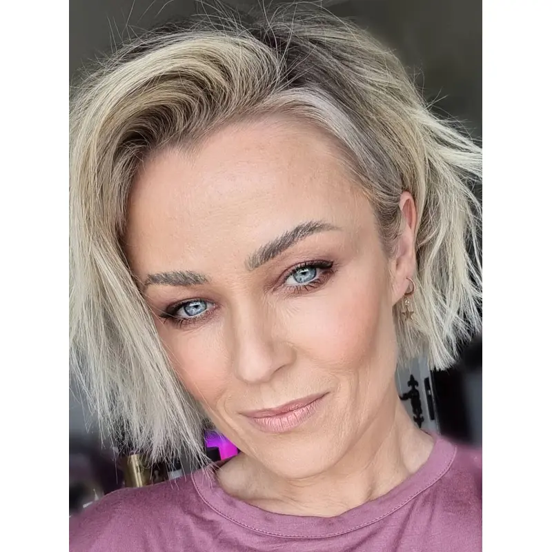 Ladies Short Blonde Bob Wig 8" Layered Remy Human Hair Wigs