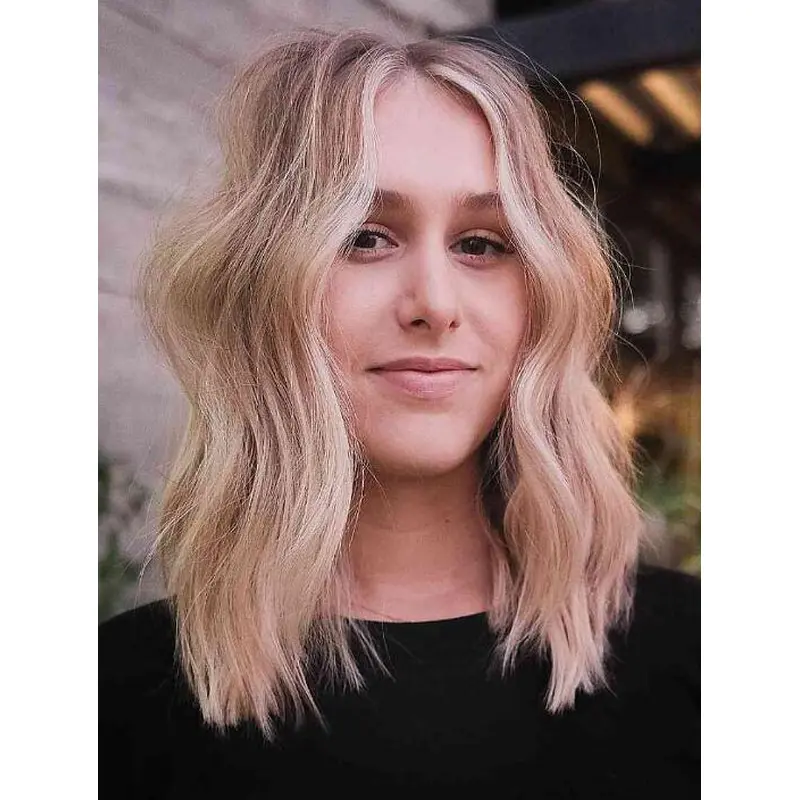 Ladies Wigs Synthetic Lace Front Wigs Shoulder Length Wavy Shag Blonde Wigs