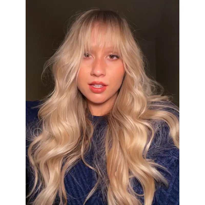 Long Blonde Human Hair Wig 24" Monofilament Wavy Wigs