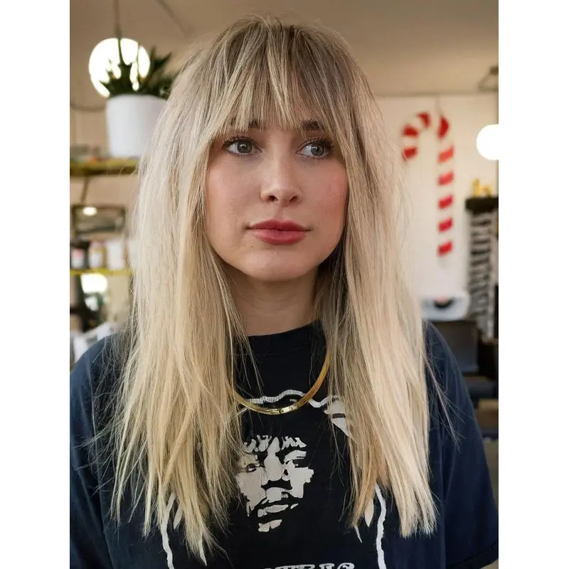 Long Wigs With Bangs Straight Blonde Synthetic Wig Lace Front Long Hair Wig