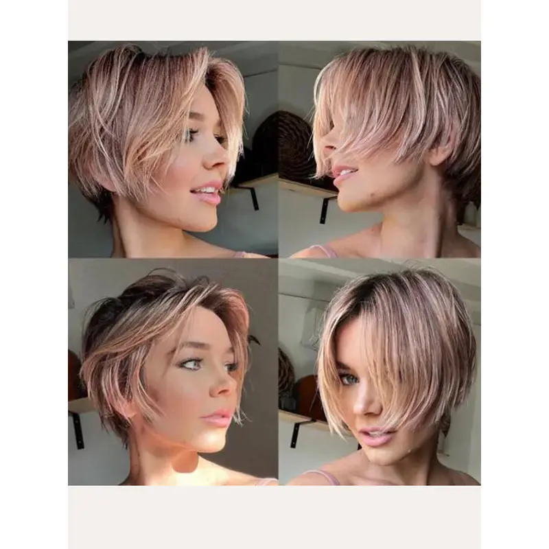 Pink Wigs Lace Front Short Straight Synthetic Boycuts 90s Heartthrob Wigs