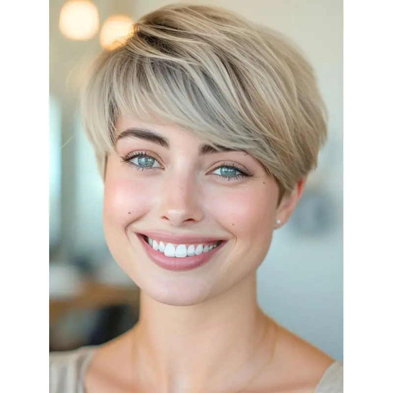 Short Blonde Lace Front Wig With Bangs Straight 4" Wigs