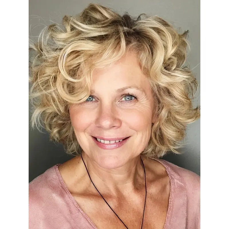 Short Curly Blonde Wig With Bangs 10" Monofilament Wigs