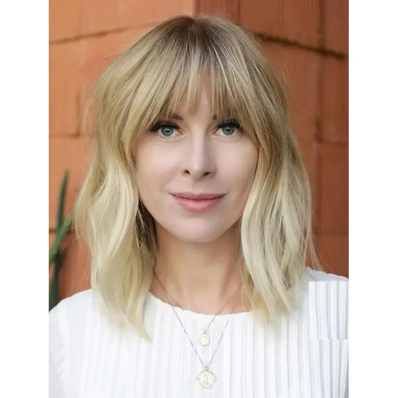 Shoulder Length Wig Lace Front Bobs Wigs Synthetic Wavy Wigs